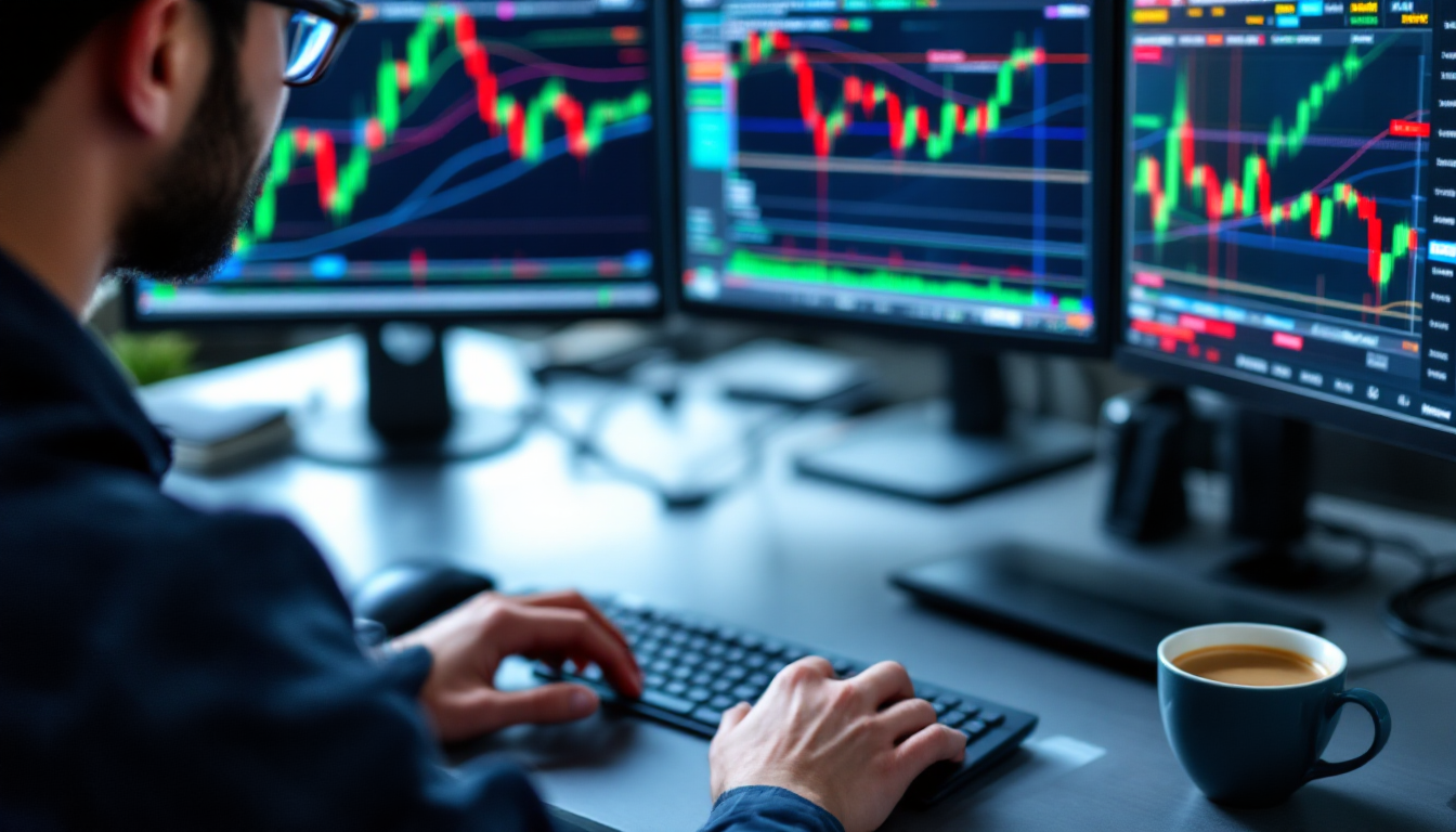 트레이딩 플랫폼에서 손절매 주문을 설정하고 있는 한국인 트레이더의 손과 화면