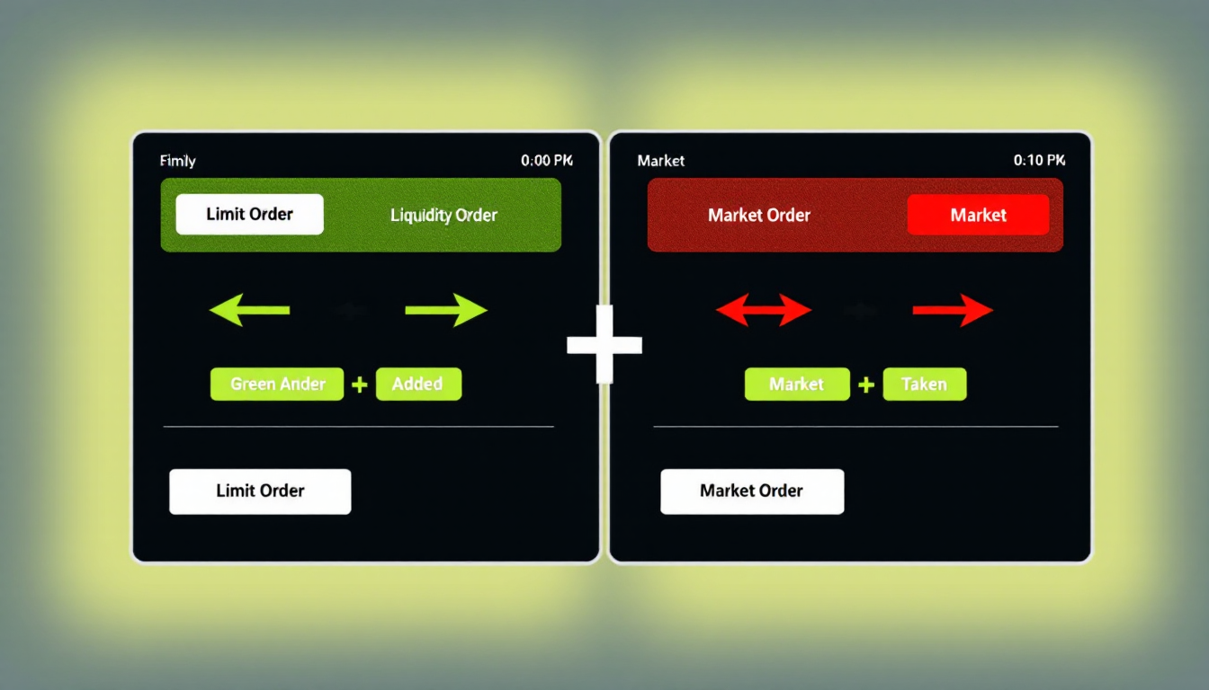 메이커와 테이커 주문 방식의 차이점을 보여주는 거래 화면