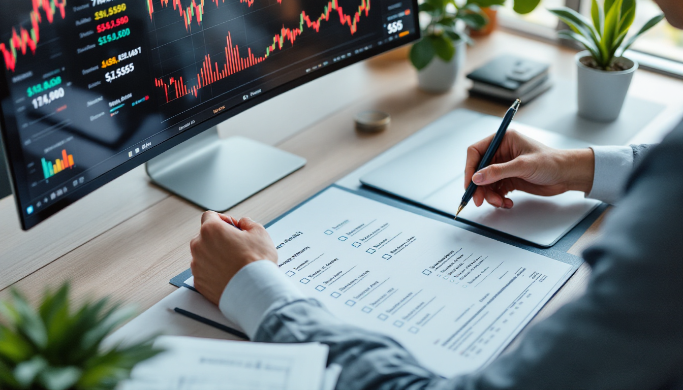 투자 전 체크리스트를 확인하고 있는 한국인 투자자의 체계적인 업무 방식