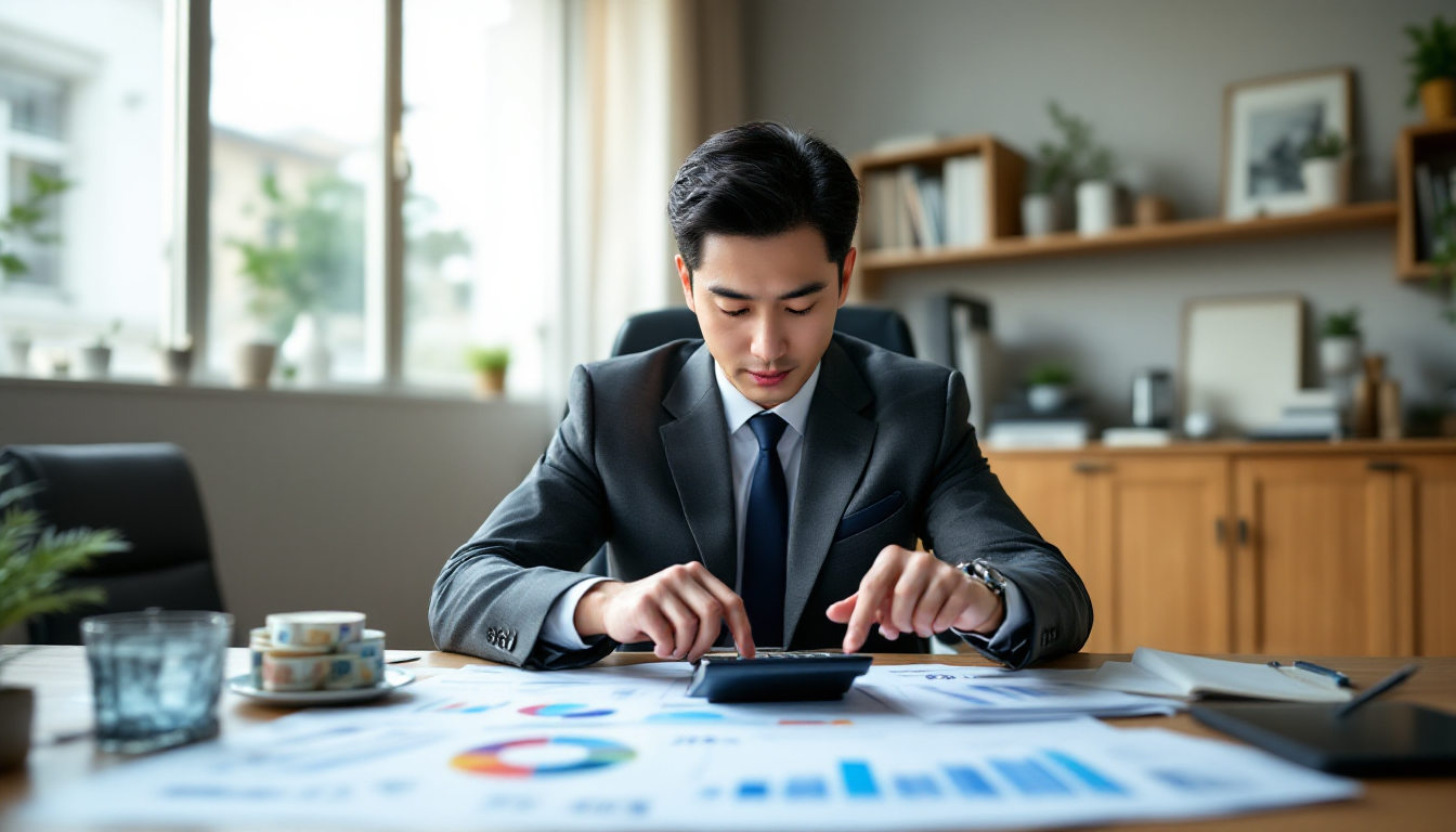 25배 법칙을 계산하고 있는 한국인 재무 전문가의 모습