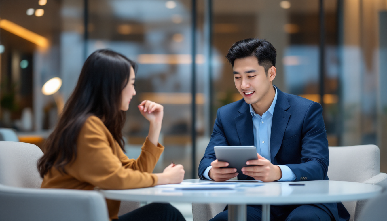 세제 혜택에 대해 상담받고 있는 한국인 부부
