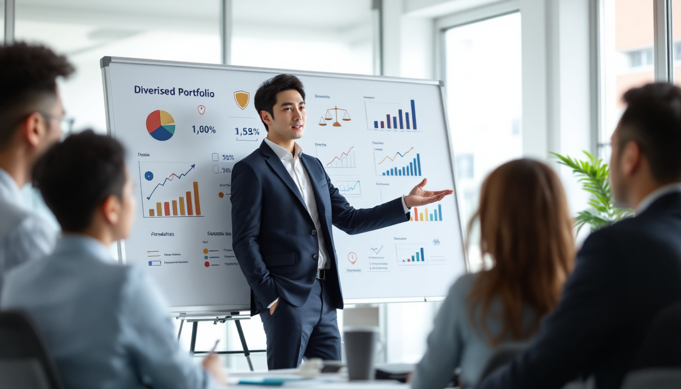 리스크 관리 원칙을 설명하는 한국인 금융 상담사