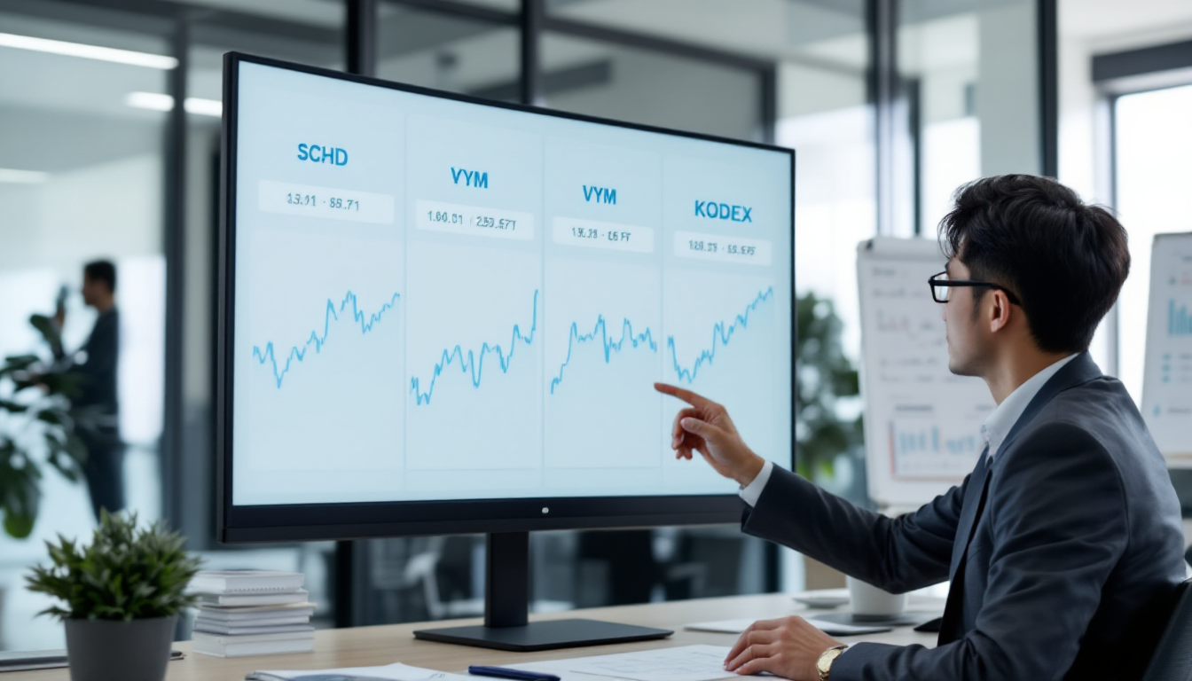 SCHD, VYM, KODEX 고배당 등 다양한 배당주 ETF 성과 비교 화면
