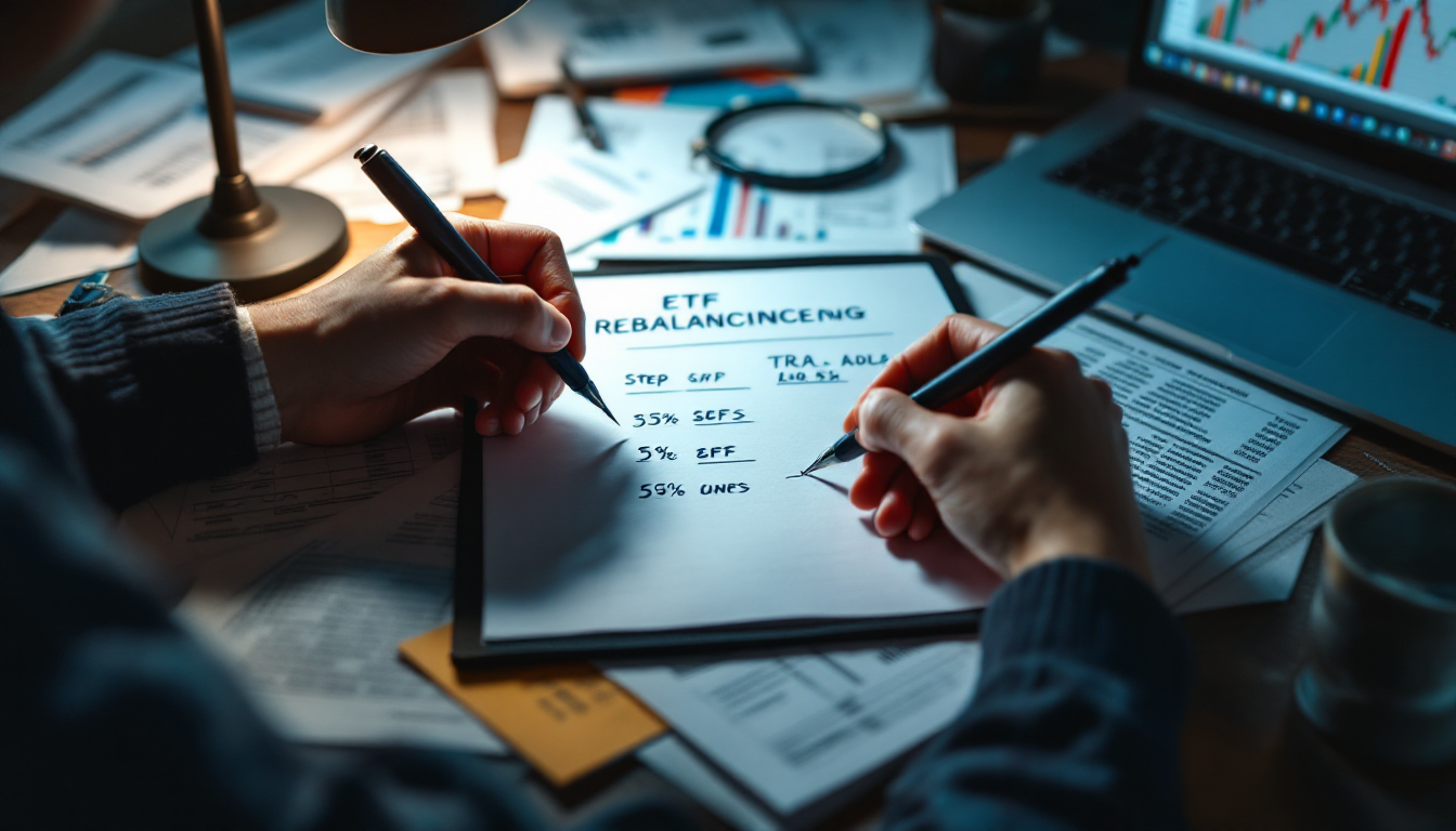 단계별 리밸런싱 방법을 정리하는 한국인의 손과 문서들