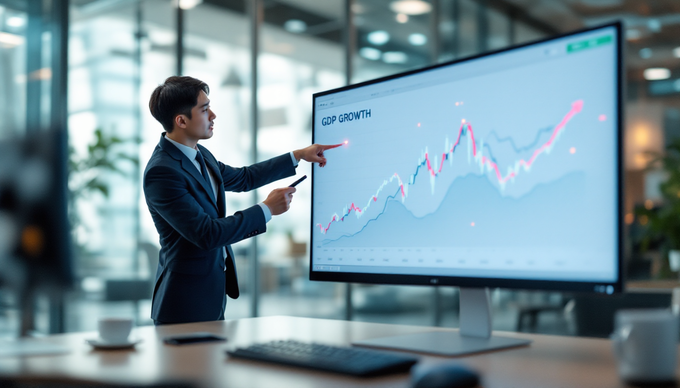 GDP 성장률 차트를 분석하는 장면