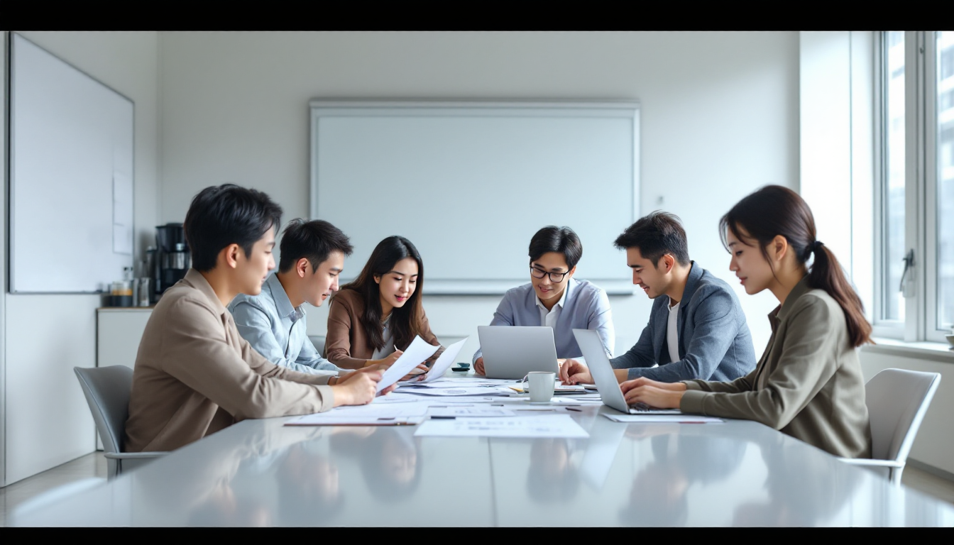 투자 스터디 모임에서 토론하고 있는 한국인 직장인들의 모습
