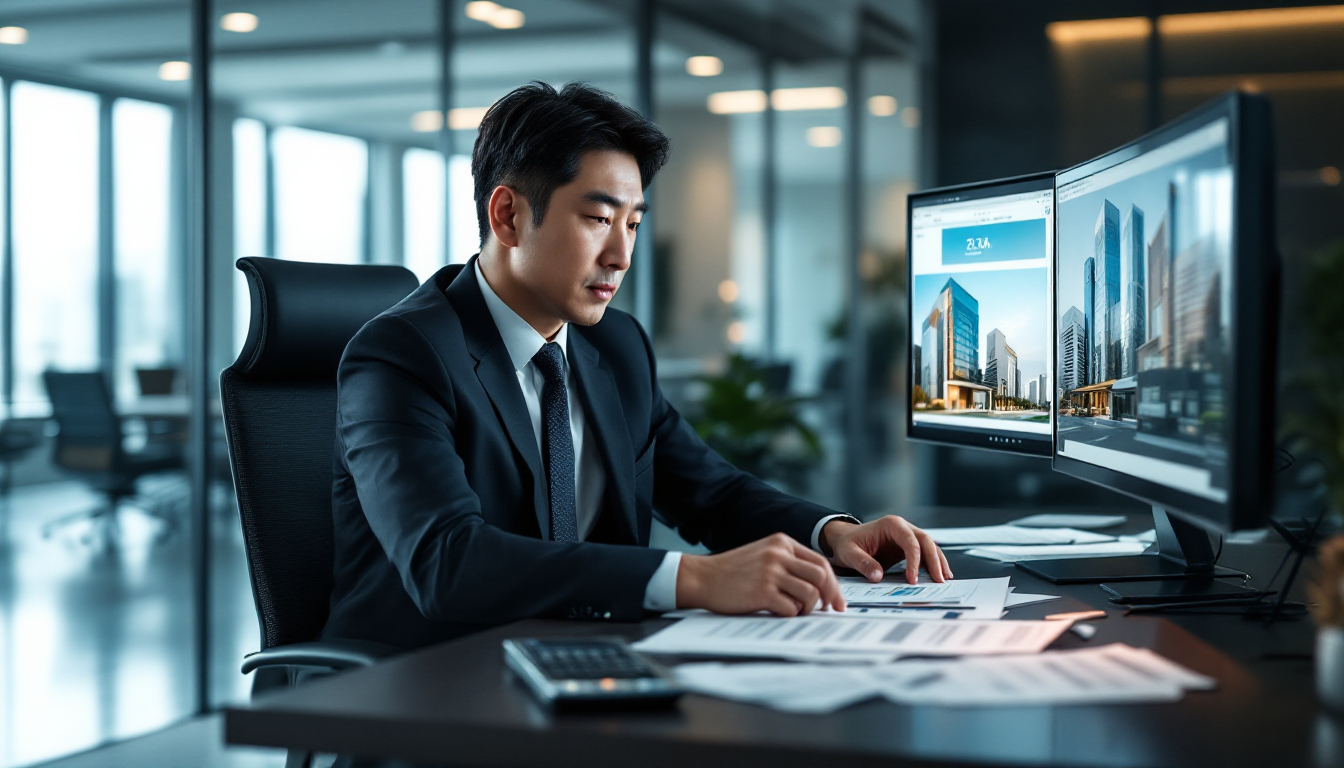 부동산 투자를 분석하는 중년 한국인 직장인