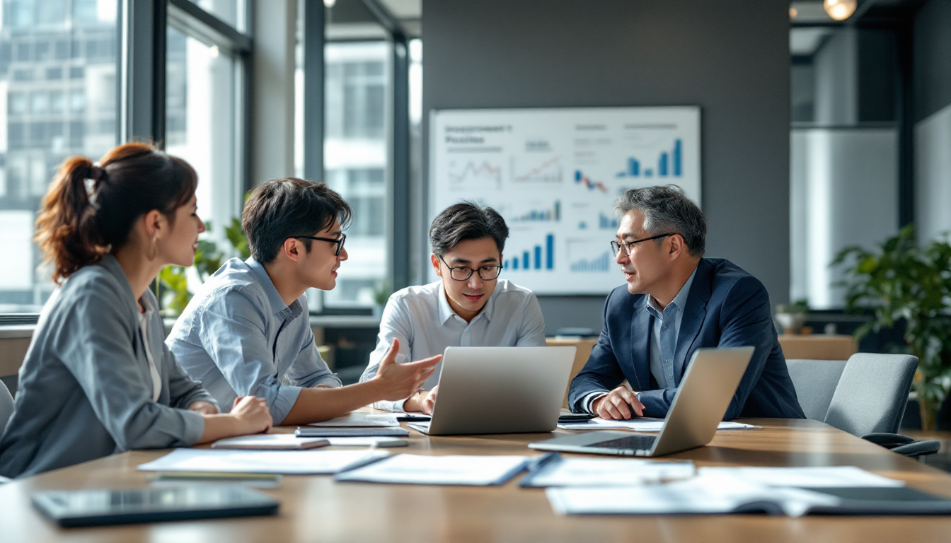 재테크 성공 원칙을 논의하는 다양한 연령대의 한국인 직장인들