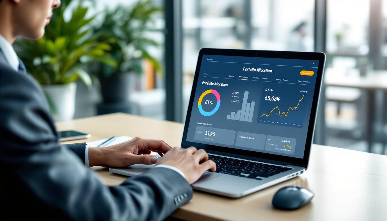 자동 투자 시스템을 설정하는 직장인과 포트폴리오 화면