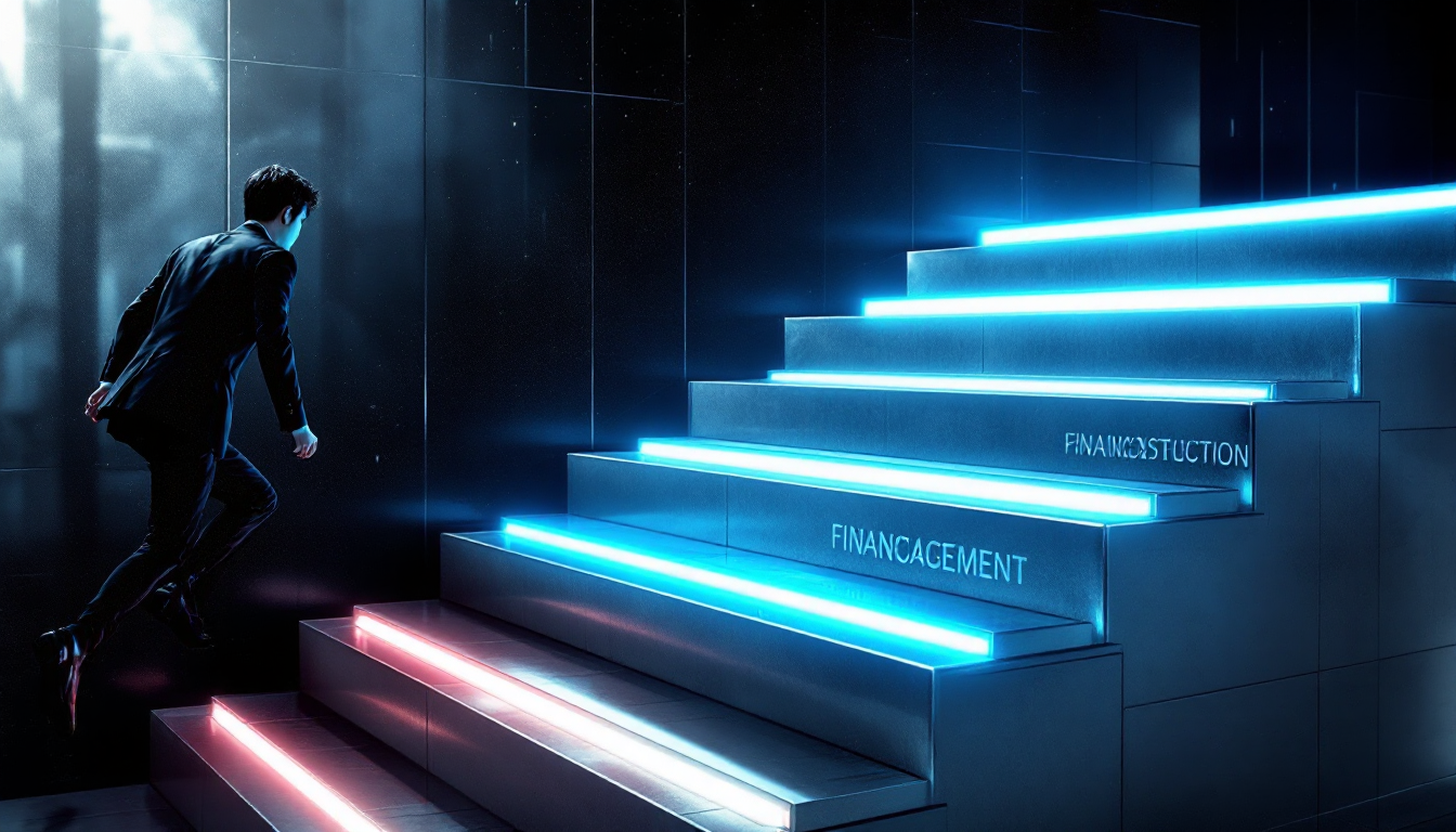 손실 복구를 위한 단계별 전략을 나타내는 계단을 오르는 직장인