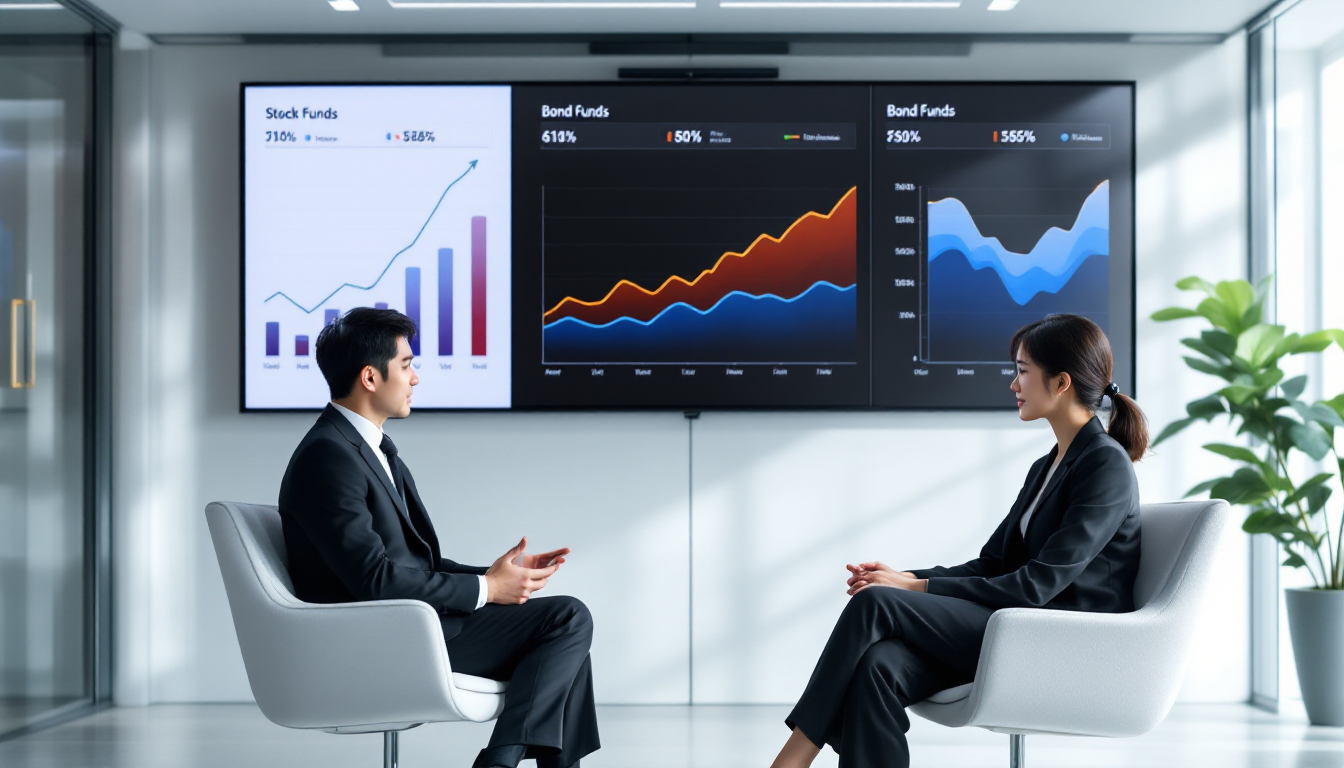 주식형, 채권형, 혼합형 펀드 종류를 설명하는 장면