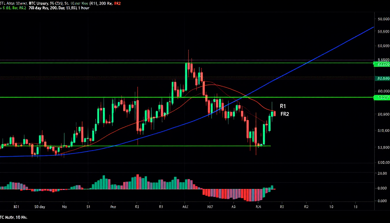 이동평균선과 지지저항선이 표시된 암호화폐 거래 차트