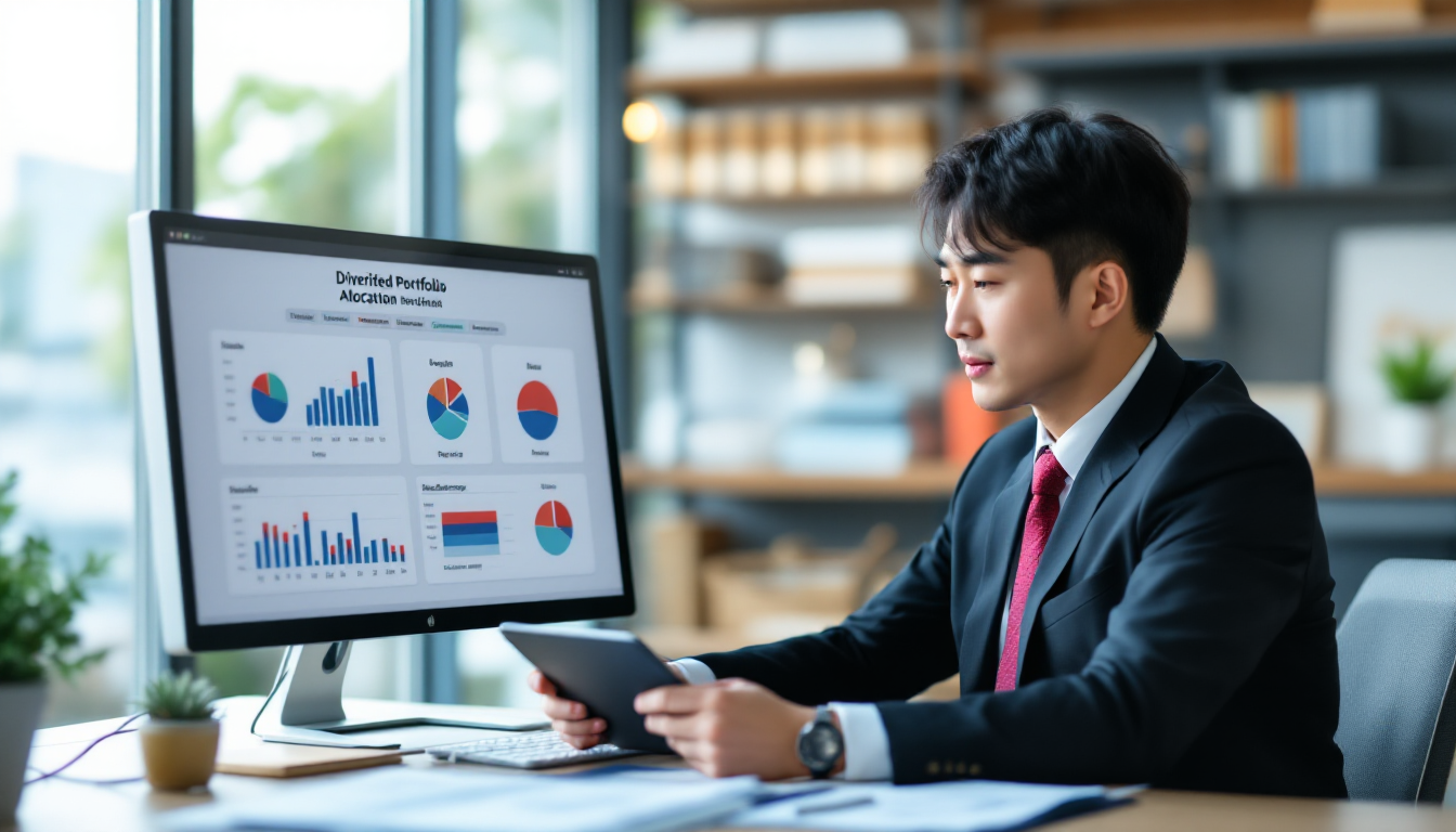 포트폴리오 분산과 리밸런싱 전략을 검토하는 한국인 투자 어드바이저