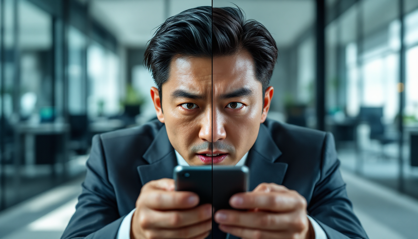 투자에서 탐욕과 공포 감정을 나타내는 대비되는 표정