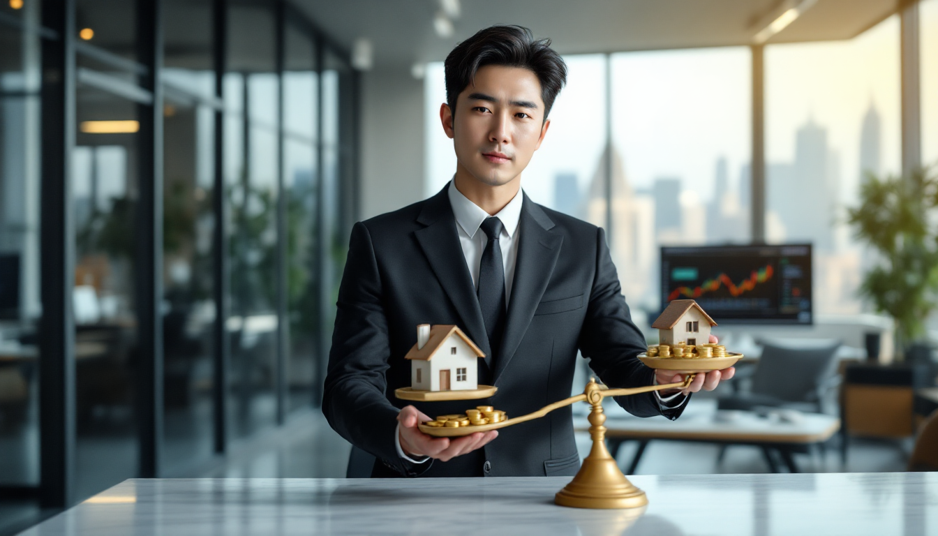 안정성과 성장성의 균형을 표현하는 비즈니스맨