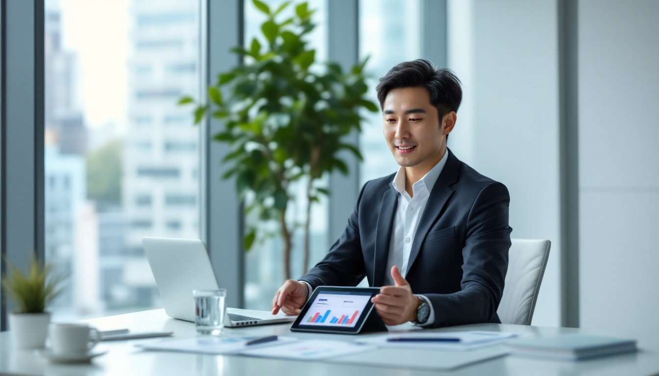 포트폴리오 리밸런싱 과정을 설명하는 투자 상담사