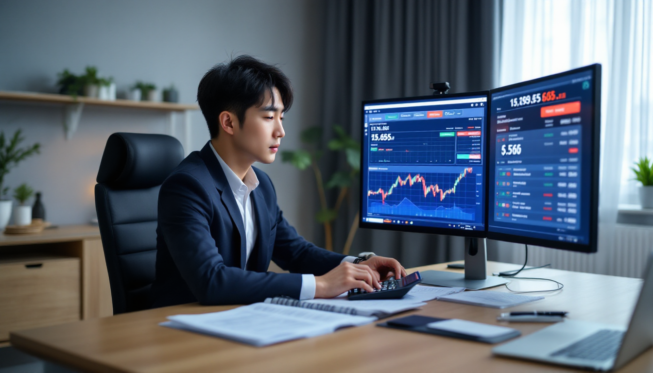 거래 수수료를 계산하며 비교 분석하는 직장인