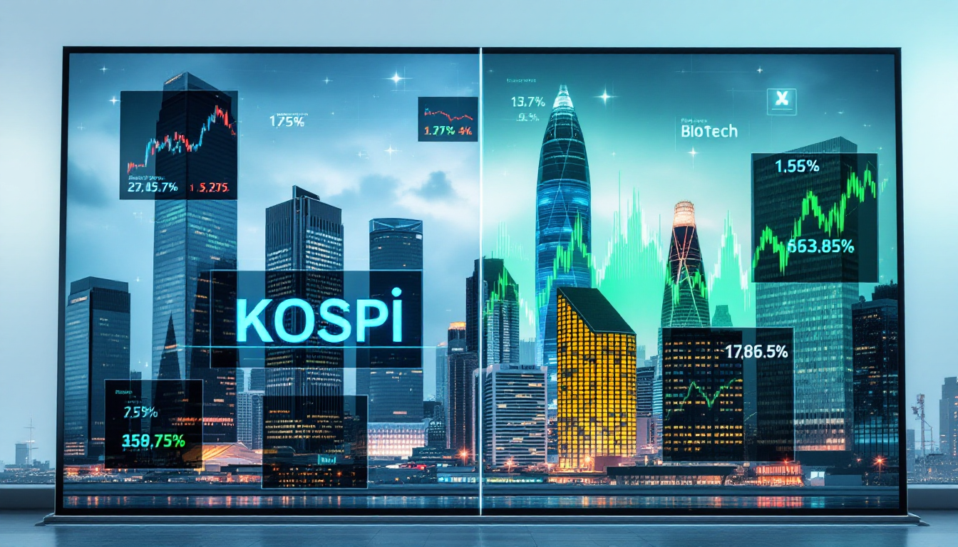 코스피와 코스닥 시장의 특성을 보여주는 비교 이미지