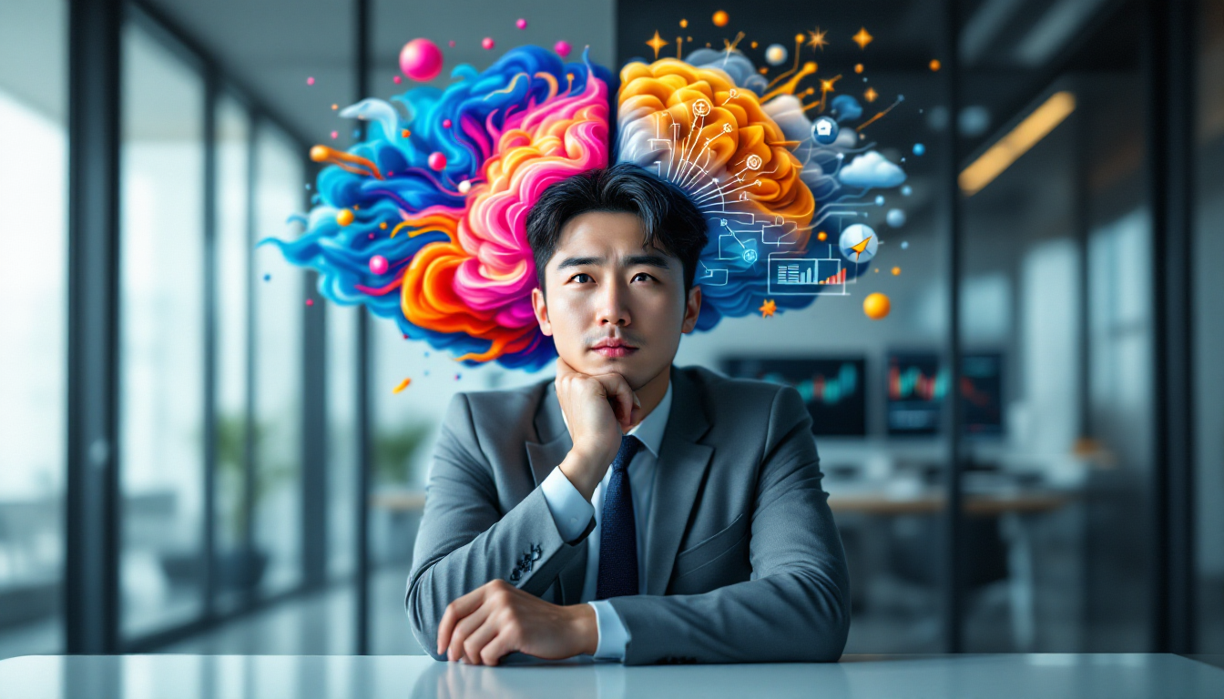 직관적 사고와 논리적 사고의 이중성을 보여주는 개념적 이미지