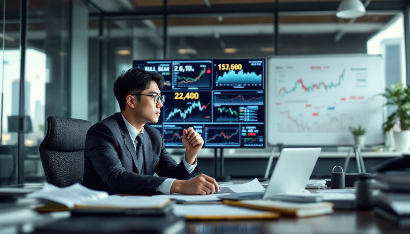 다양한 시장 상황을 모니터링하며 대응 전략을 수립하는 한국인 시장 분석가