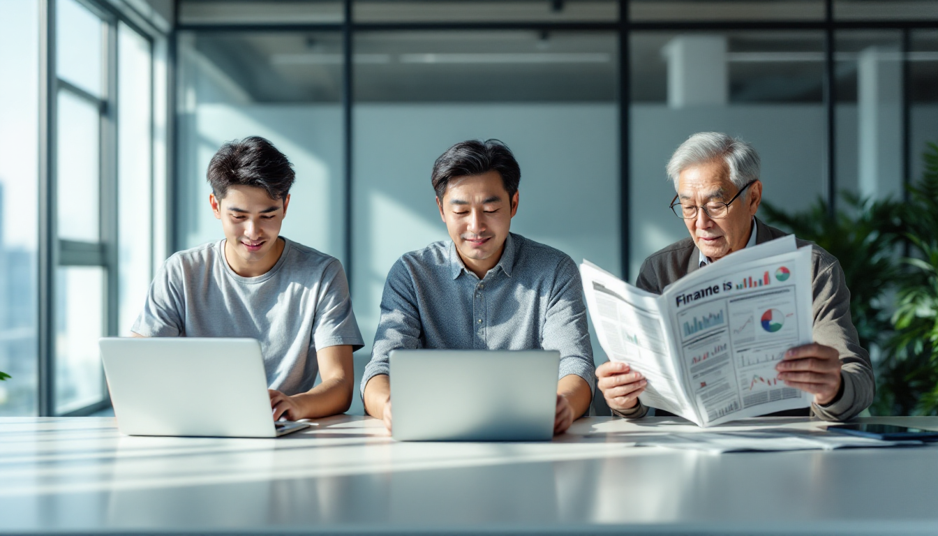 단타, 스윙, 장기투자 스타일을 나타내는 각기 다른 연령대의 투자자들
