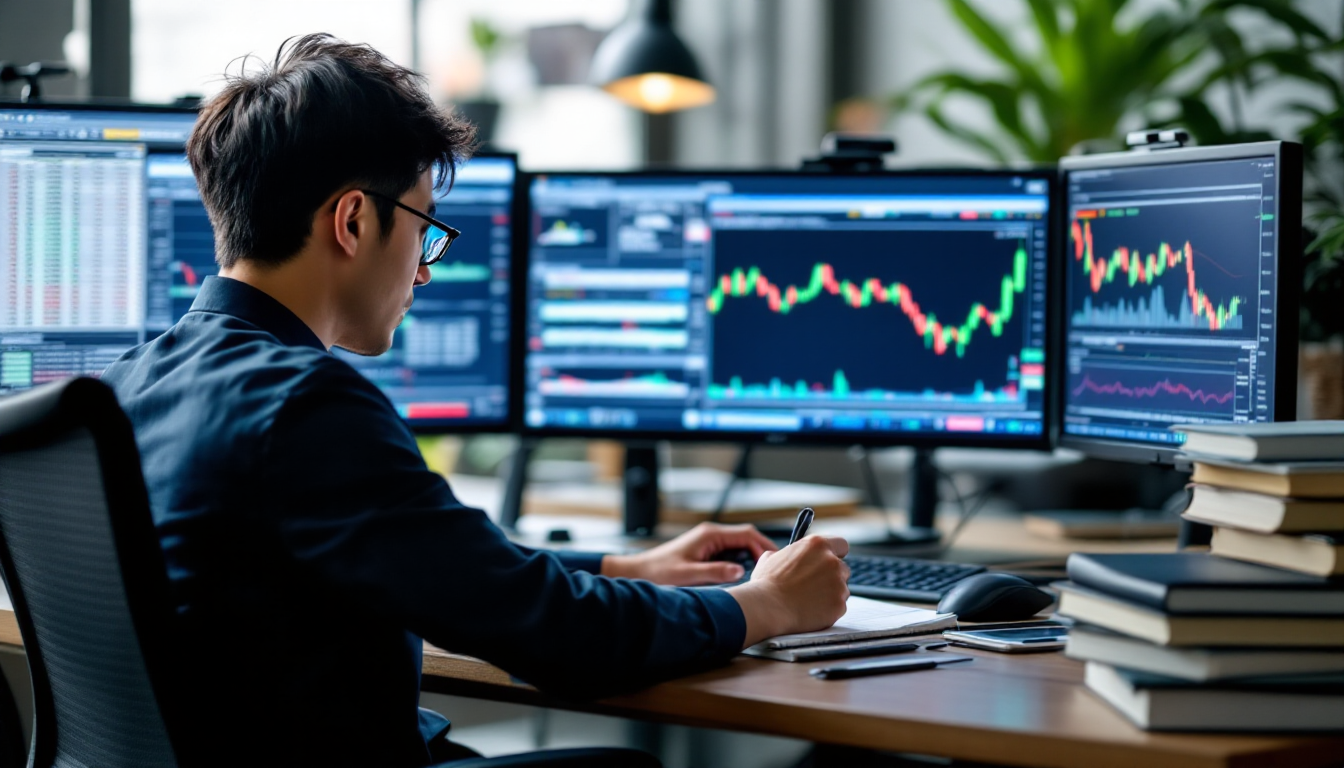 과거 차트를 복기하며 연습하는 투자자의 모습