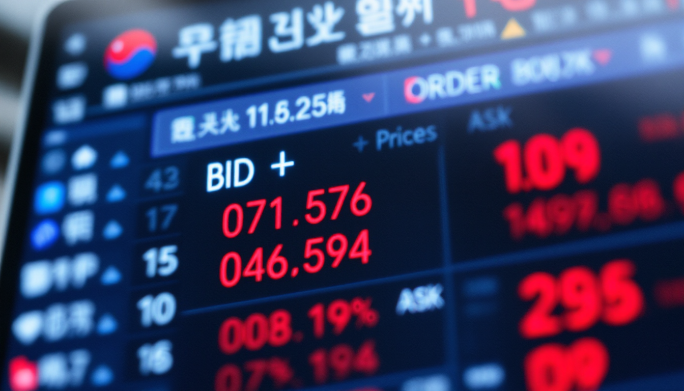 매수와 매도 호가가 표시된 호가창 화면