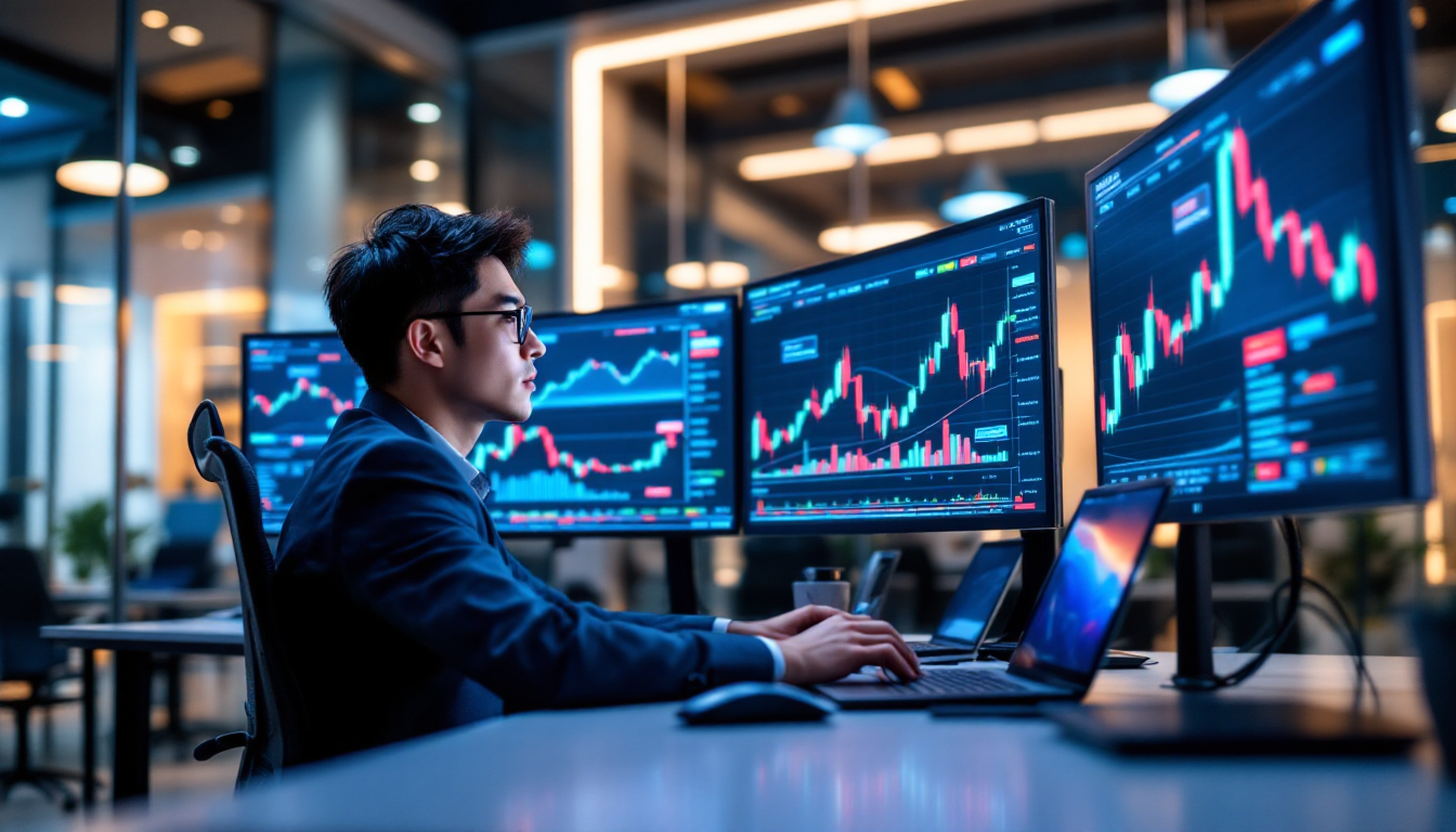 모멘텀 투자 전략을 보여주는 상승 추세 차트와 트레이더