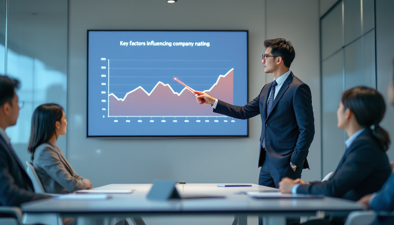 리레이팅 요인에 대해 발표하는 금융 분석가