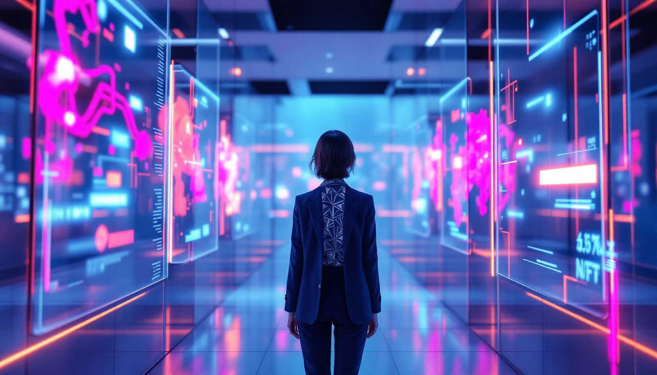 NFT 디지털 아트 갤러리를 관람하는 한국인의 모습