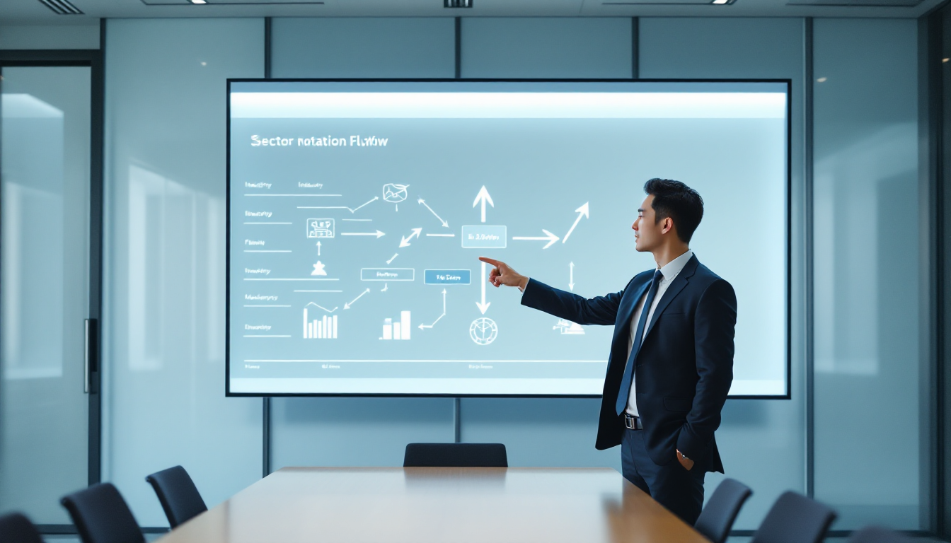 섹터 로테이션과 자금 흐름을 설명하는 비즈니스 프레젠테ATION 장면