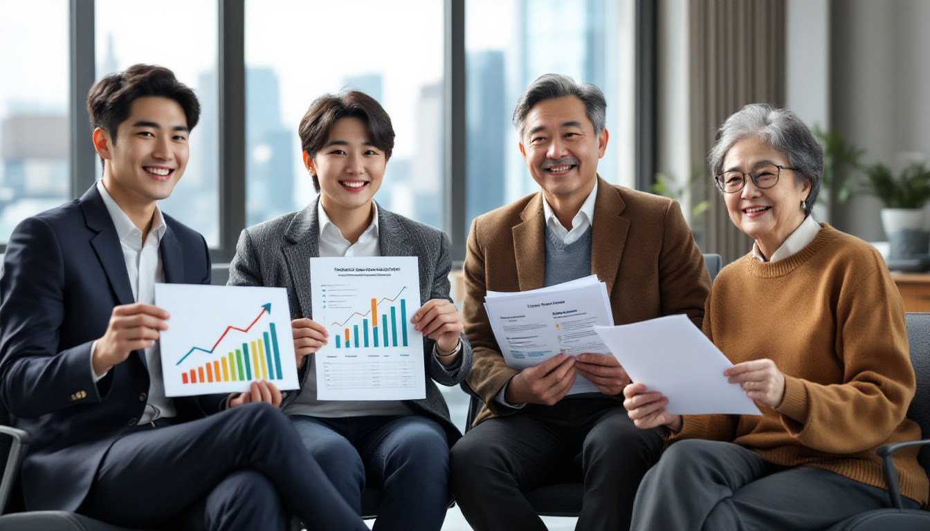 생애주기별 펀드 투자 전략을 나타내는 다양한 연령대의 한국인들