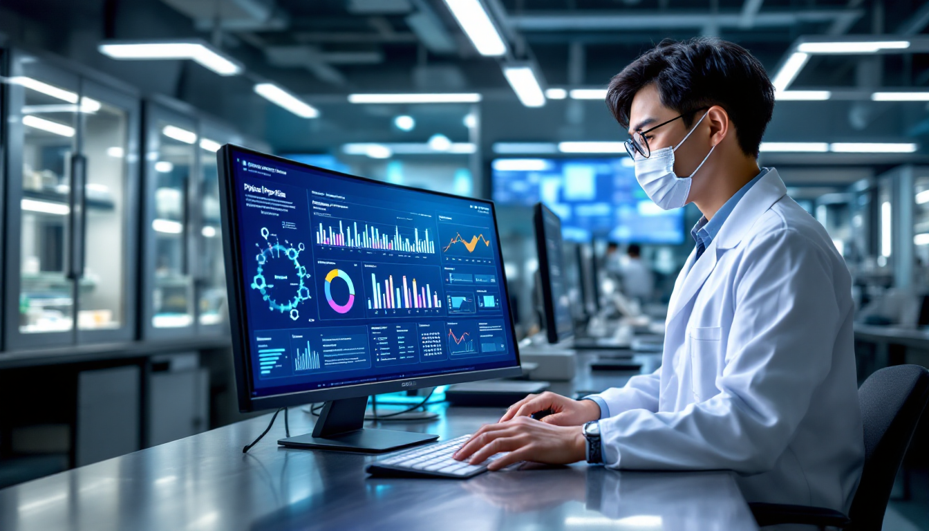 바이오 파이프라인과 임상시험 데이터를 검토하는 한국인 바이오테크 연구원