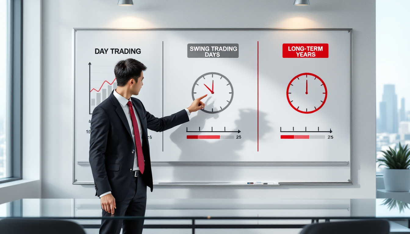 투자 기간별 분류를 보여주는 타임라인 차트와 이를 설명하는 한국인 투자 전문가