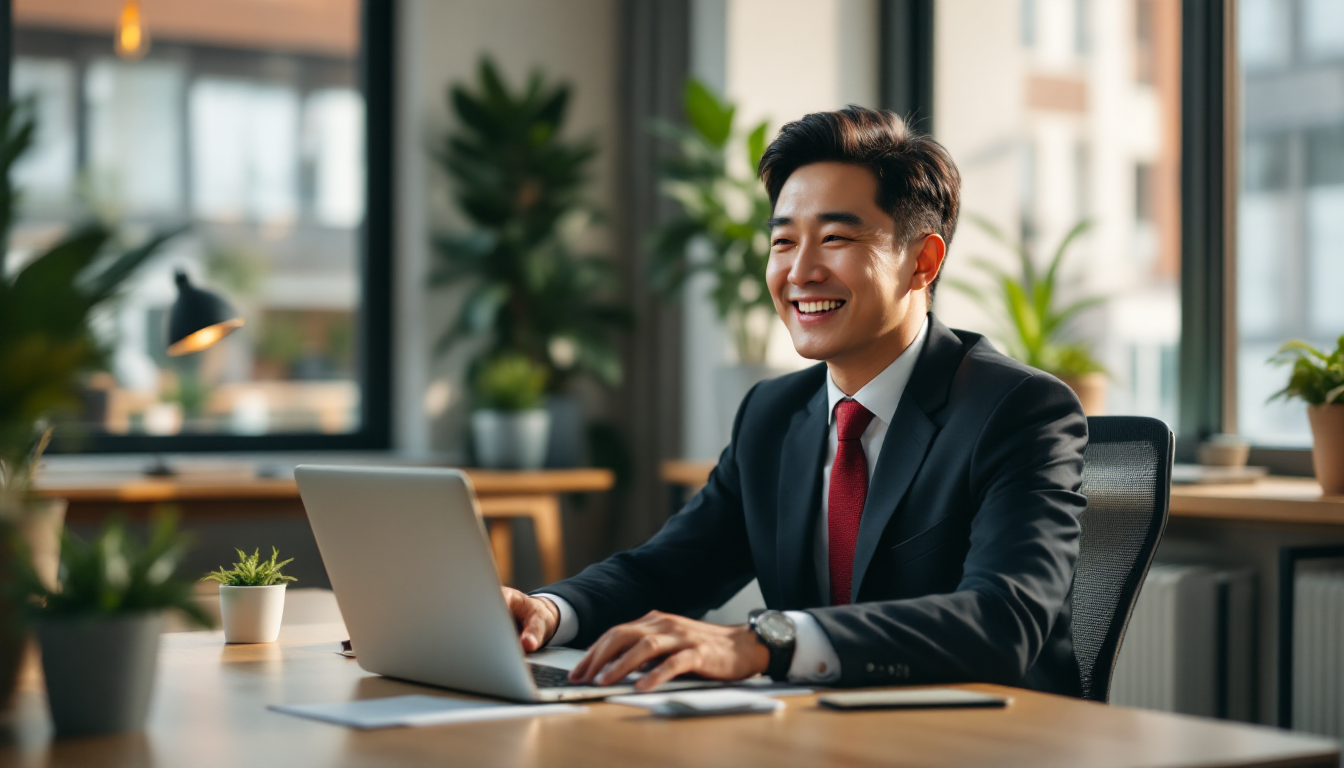 성공적인 투자 전략으로 수익을 올린 한국인 투자자의 기쁜 모습