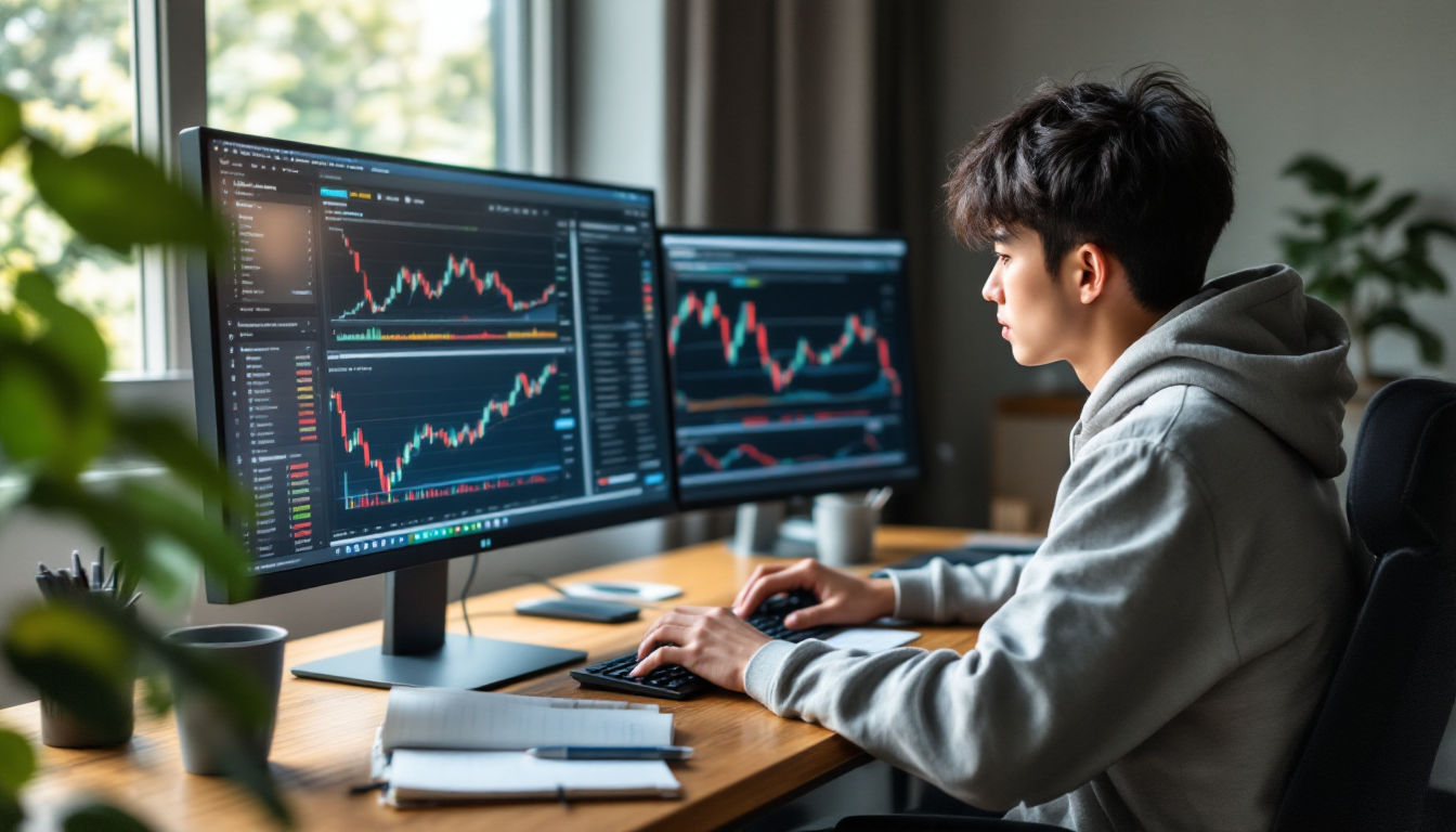 주식 차트 분석을 하는 대학생