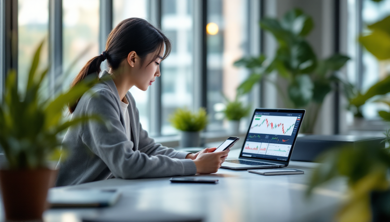 모바일과 PC 차트 분석 도구를 사용하는 모습