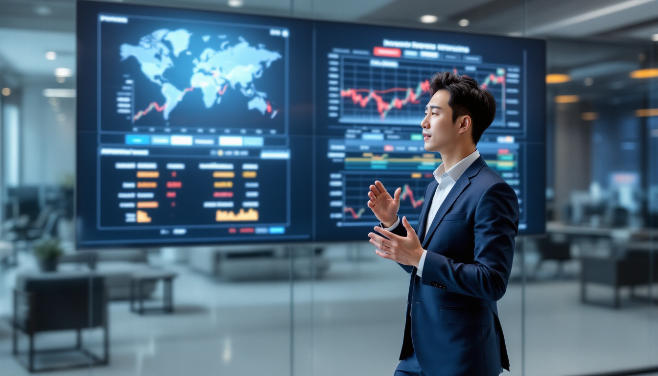 투자 스타일별 수익률과 리스크를 비교하는 차트를 분석하는 한국인 금융 전문가